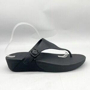 Fitflop Womens 10 The Skinny‎ Sandals Shoes Black Thong Toe Post Wedge Comfort